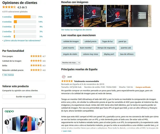 opiniones de modelo de monitor para PC en Amazon